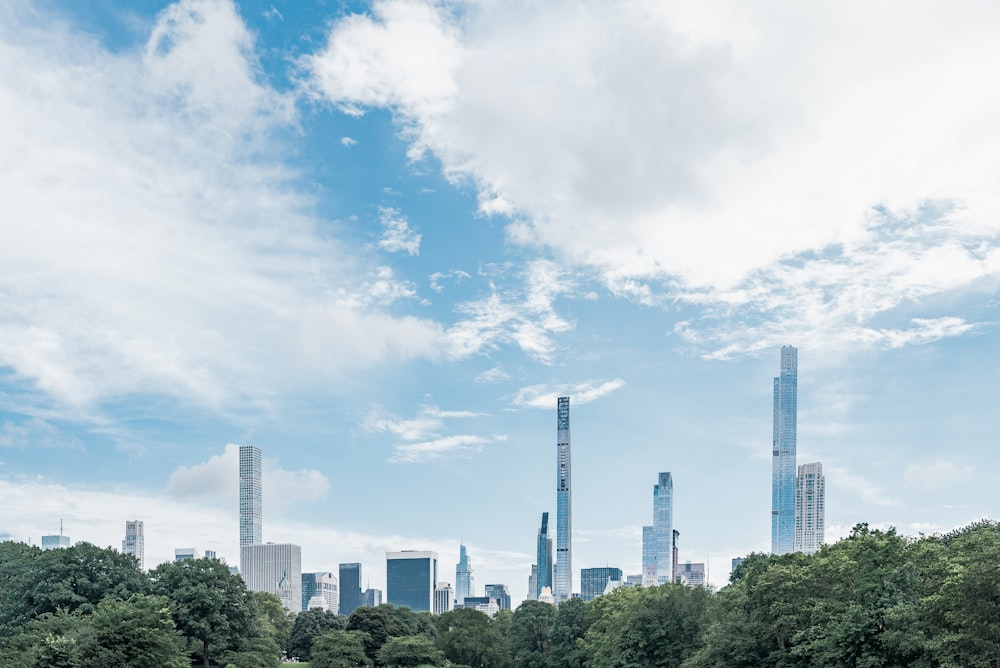 green trees near city buildings under blue sky and white clouds during daytime