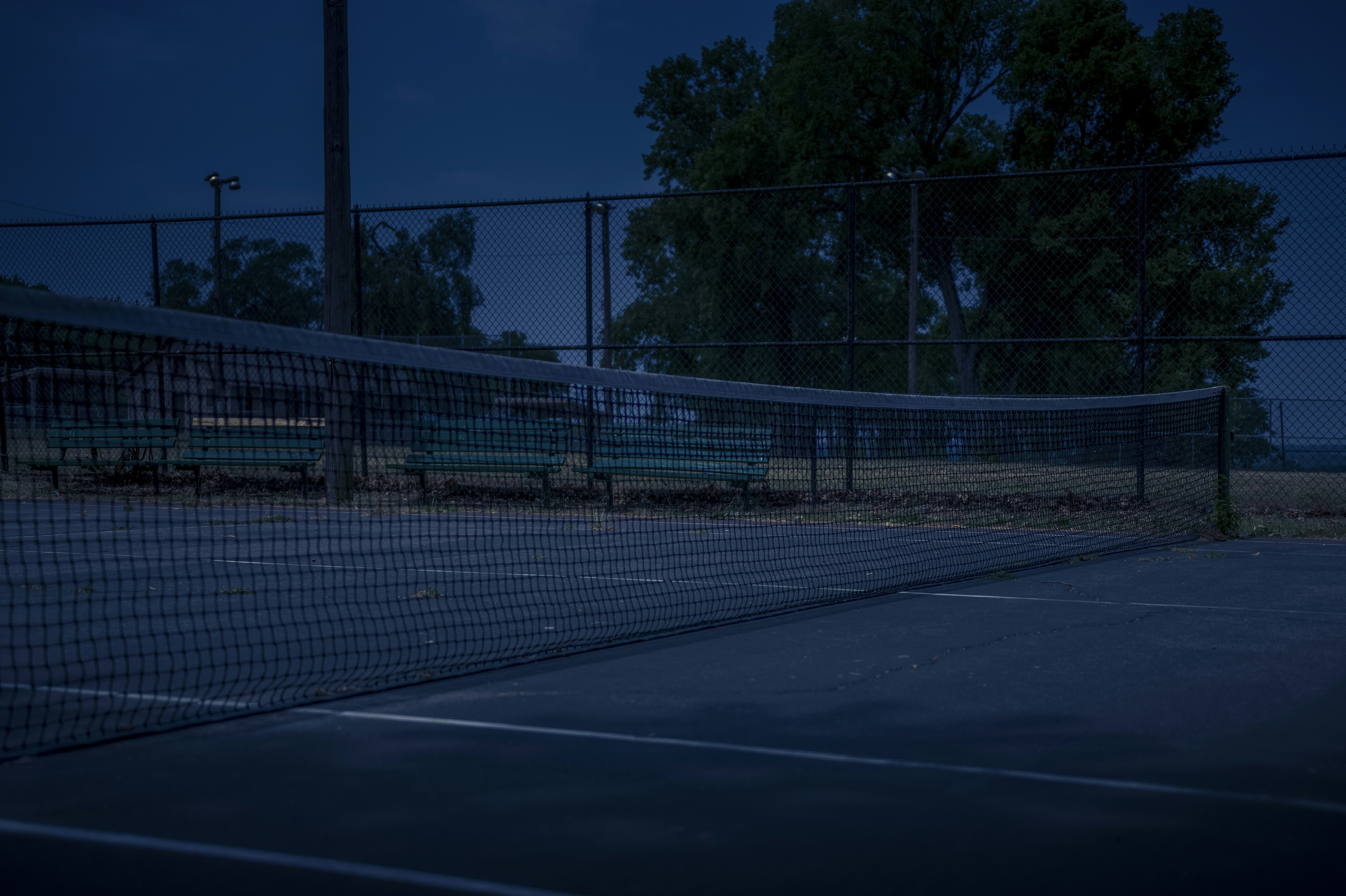 gray metal fence near green trees during daytime