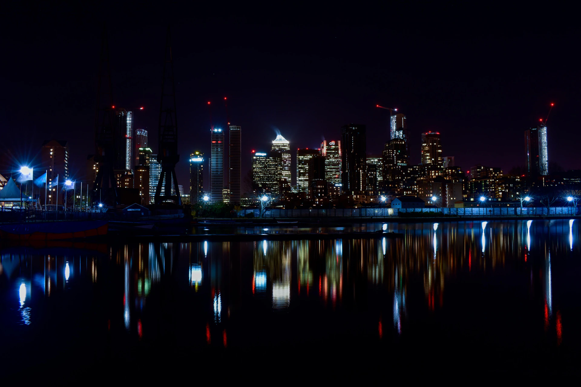 city skyline during night time
