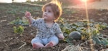 Children playing barefoot in a sunlit garden surrounded by vegetable plants