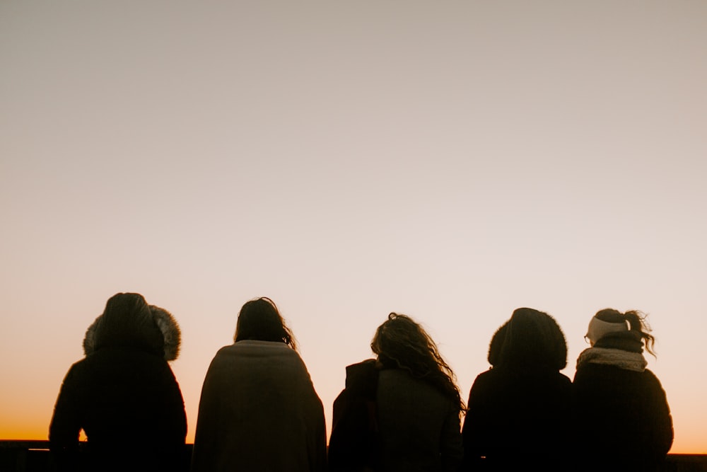 silhouette of people standing on foggy weather