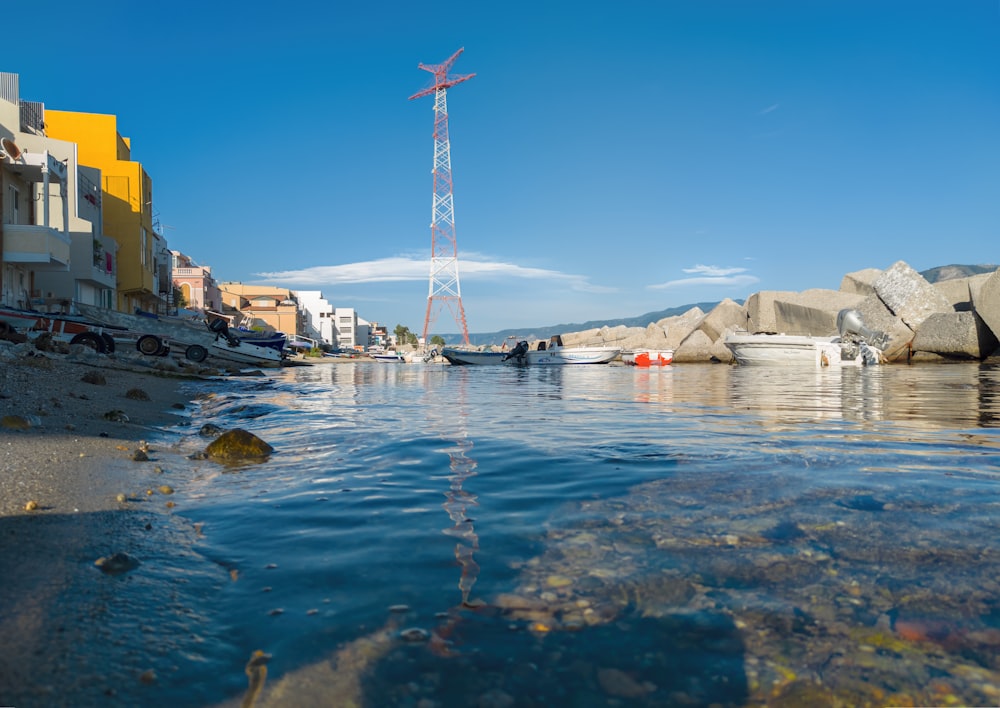 red and white flag on body of water during daytime