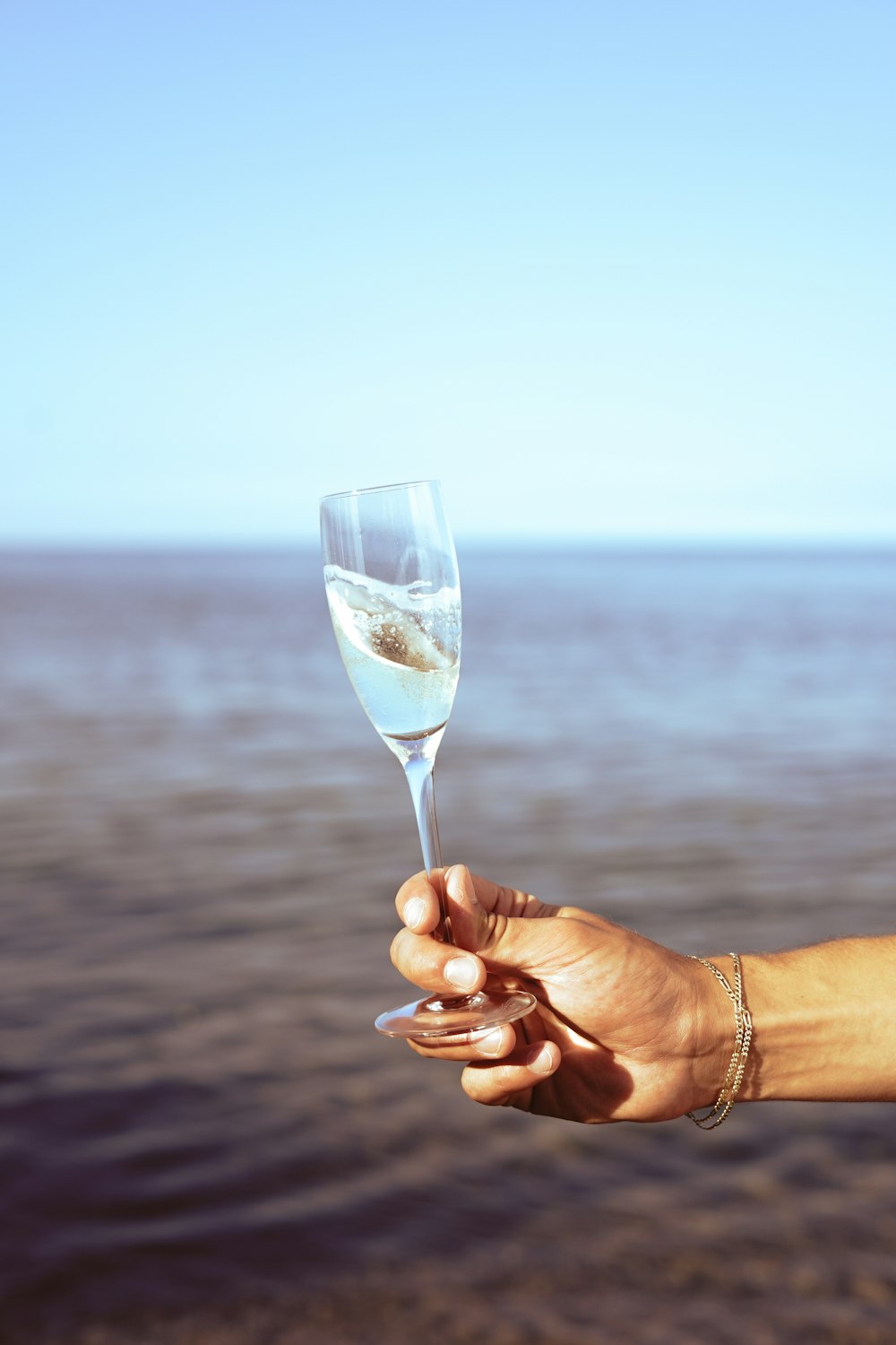 person holding clear wine glass with white liquid