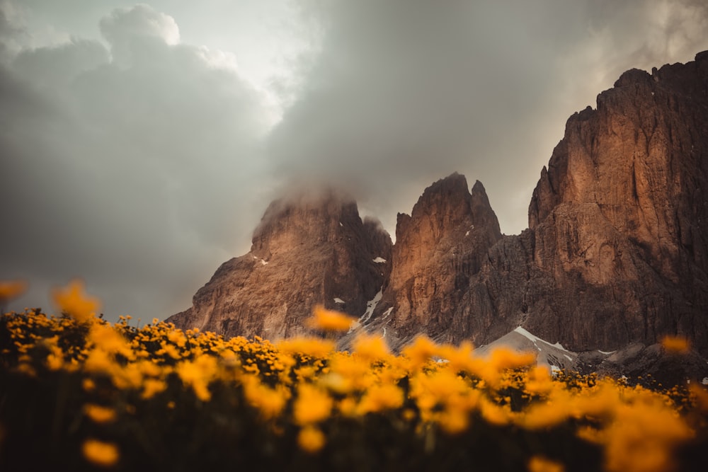 brown rocky mountain under white clouds during daytime