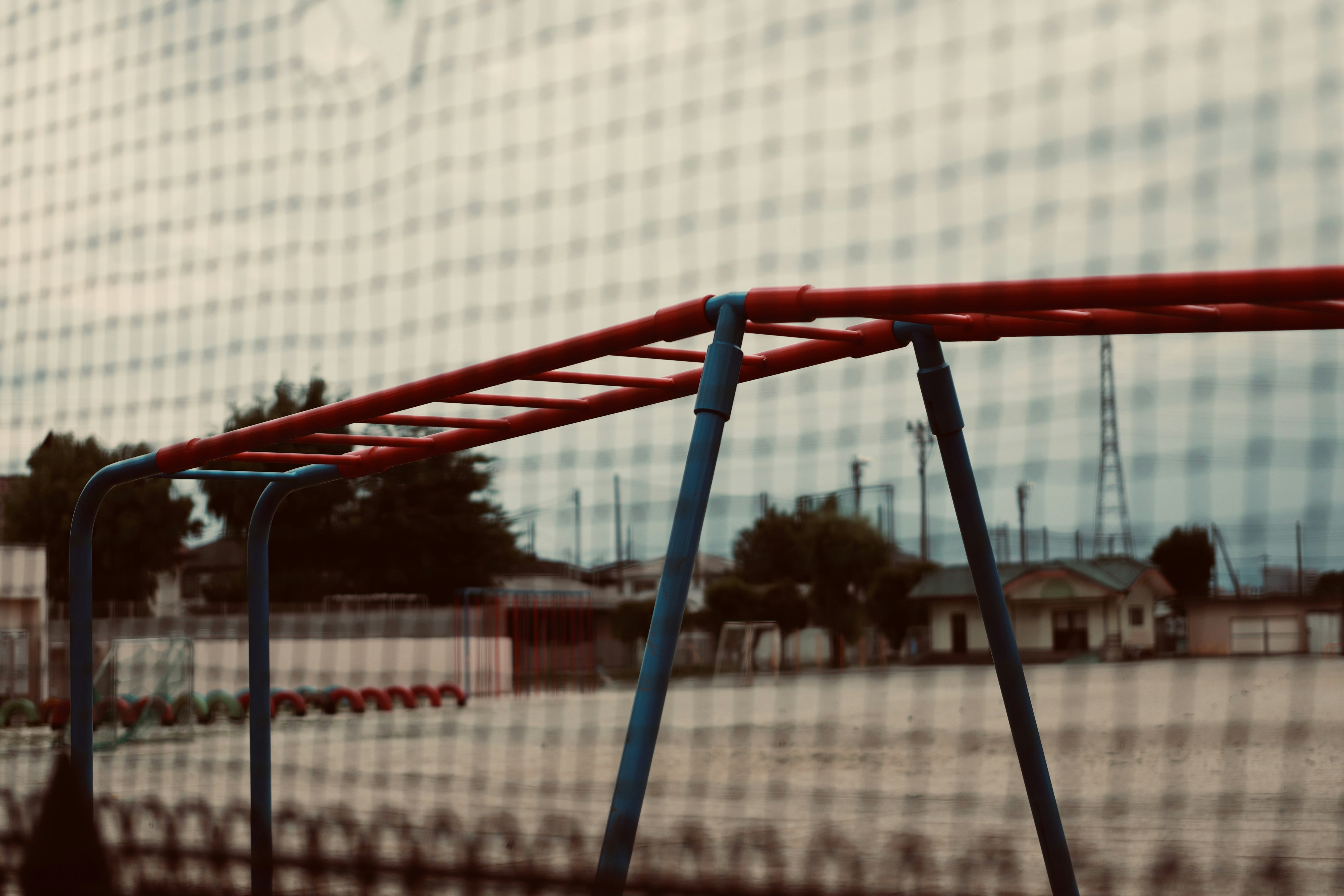 red and blue metal frame