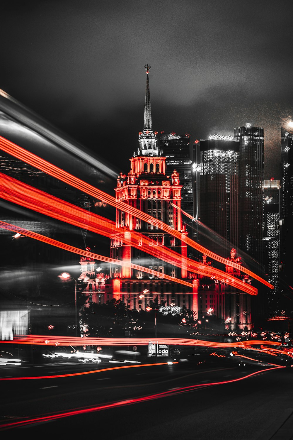 red and black building during night time