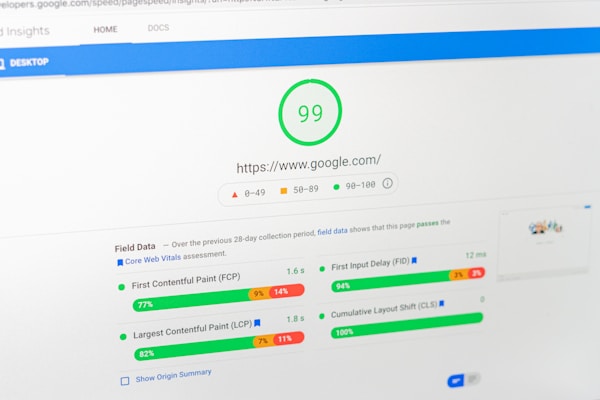 A laptop screen showing Google Pagespeed Insights. by Justin Morgan
