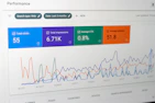 Close-up of a modern website interface showcasing performance marketing metrics.