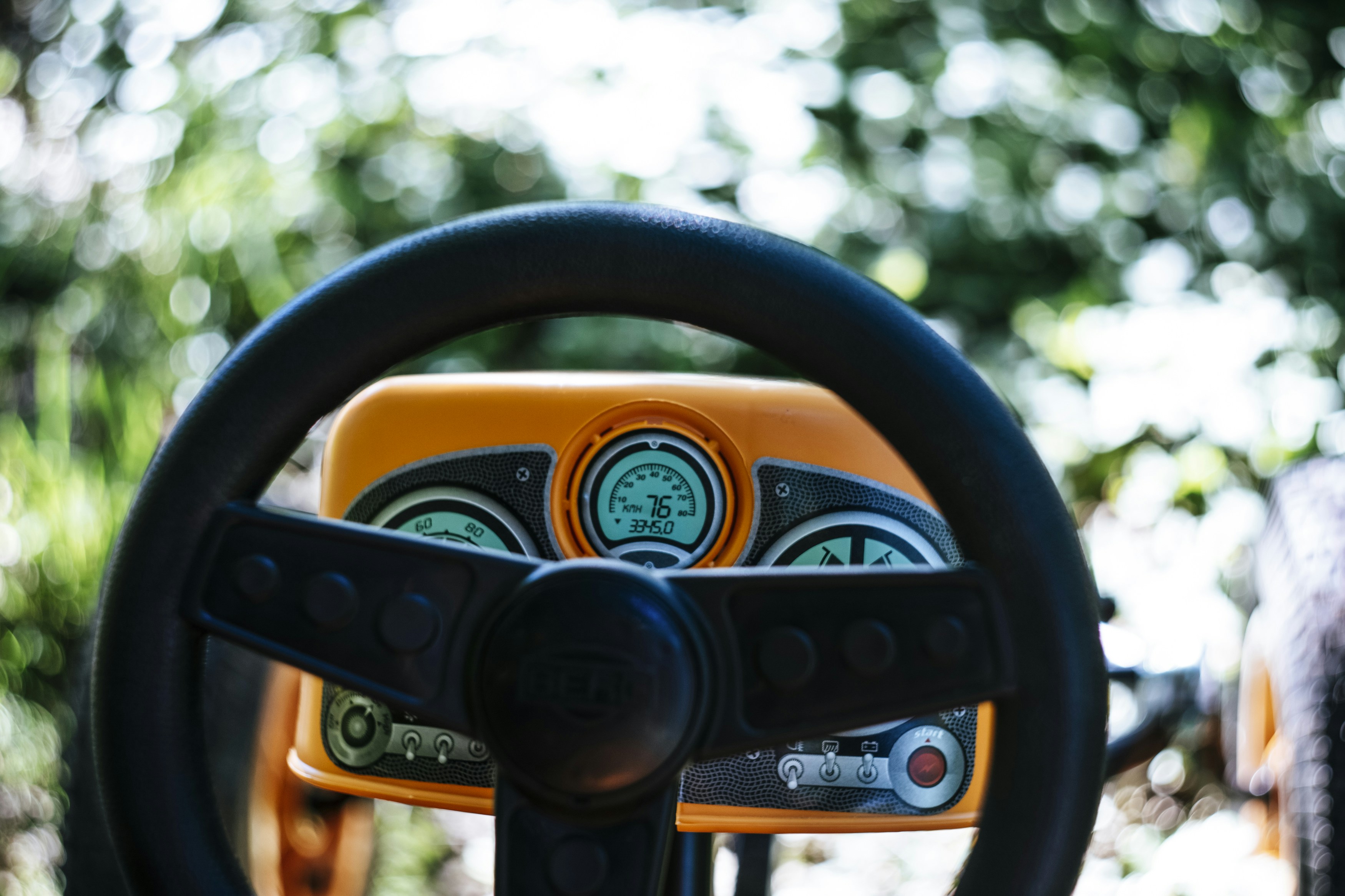 Bus driver cockpit and steering wheel — BusFleetAI monitors driver sign-on activity