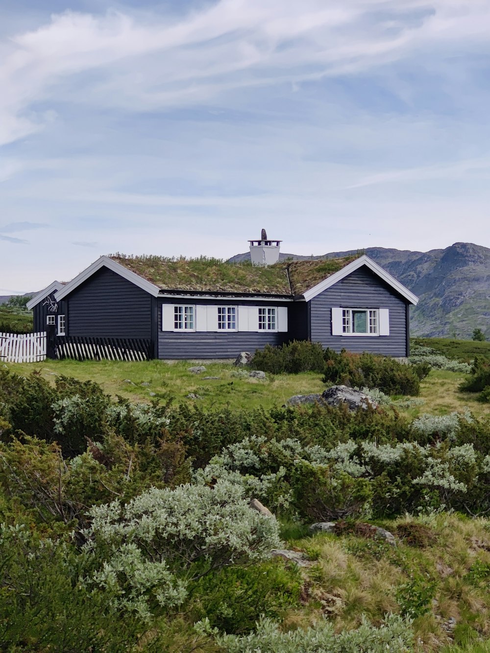 white and black wooden house on green grass field during daytime