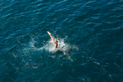 A close-up of a swimmer diving into the water.