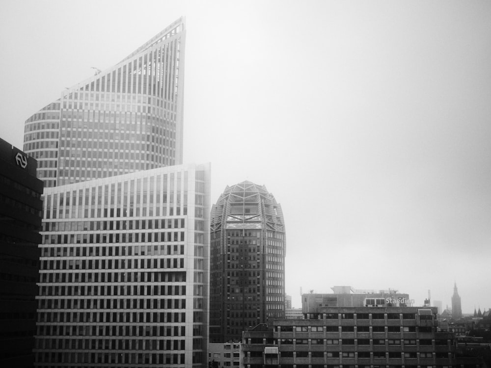 grayscale photo of high rise building