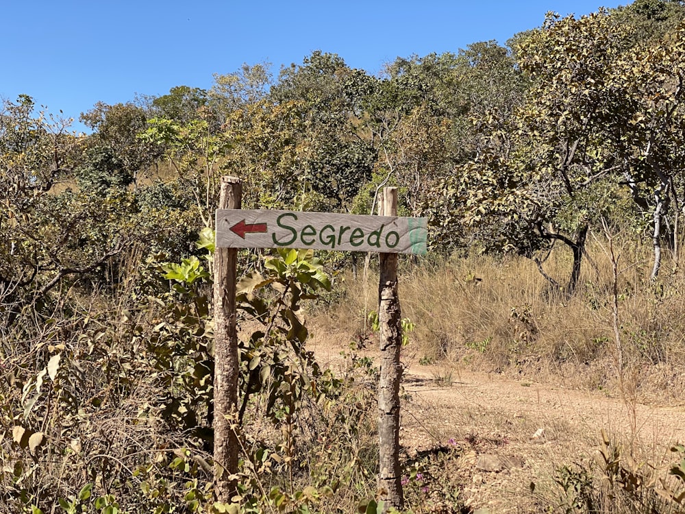 Un letrero que apunta a la derecha en una zona boscosa