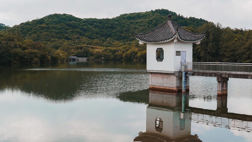 white and brown house beside lake during daytime