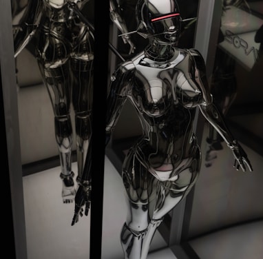 black and silver robot action figure