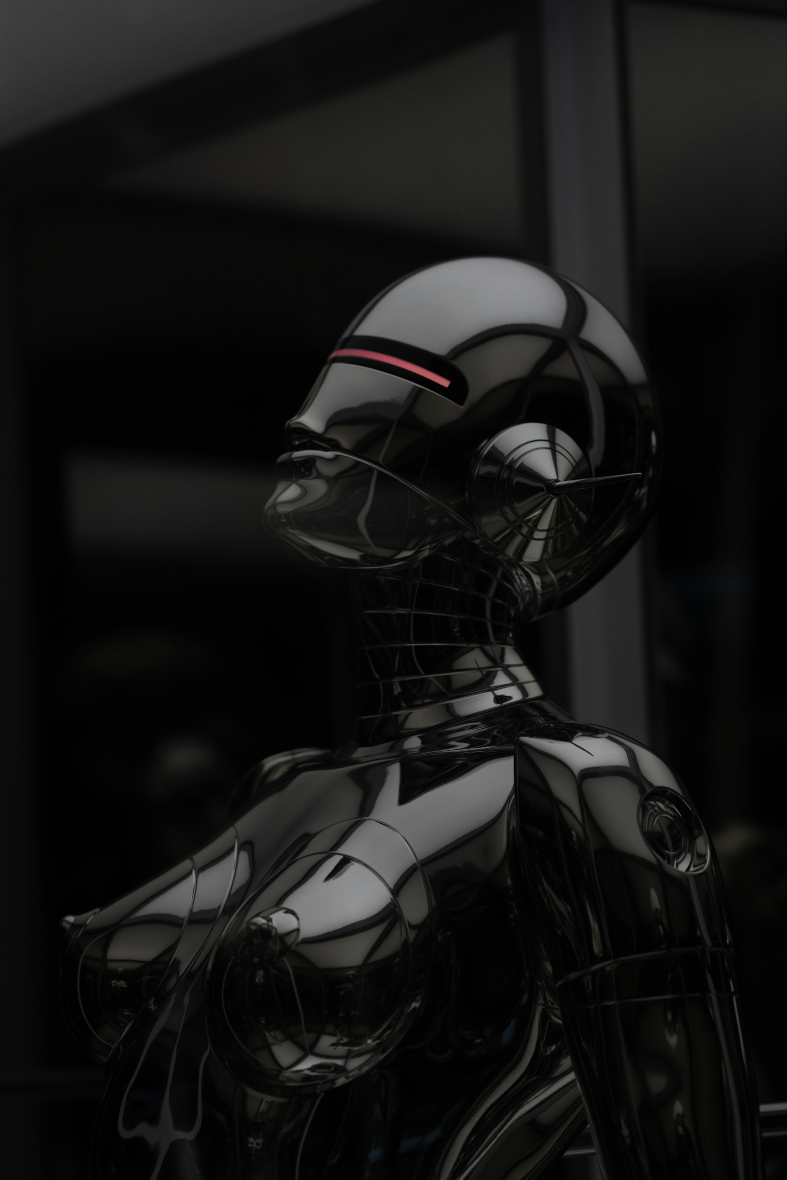 Black and white robot illustration representing AI technology