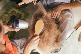 person pouring water on womans hair