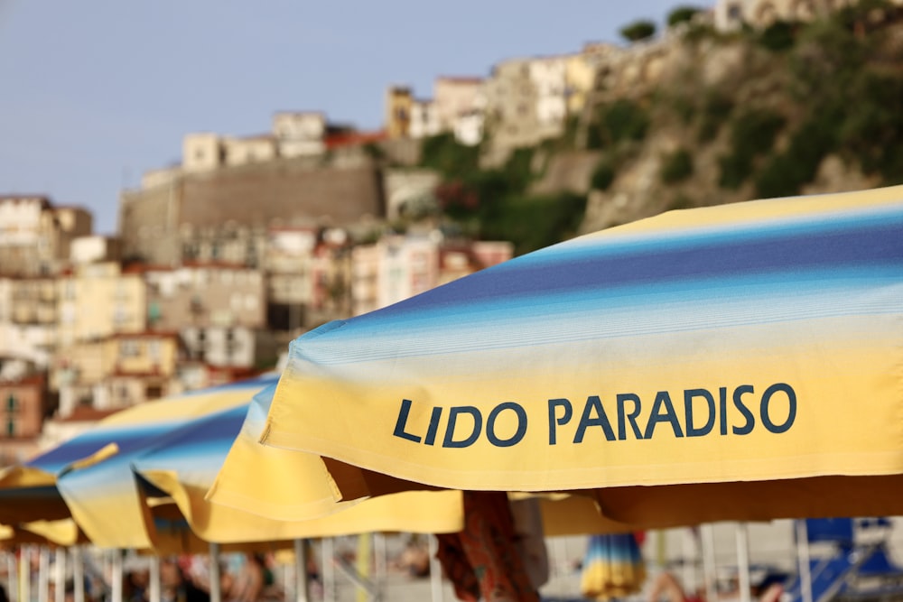 blue and white beach umbrella