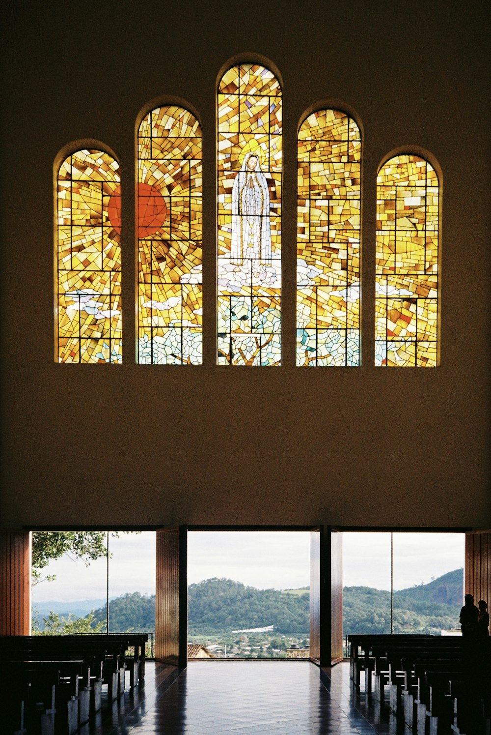 brown wooden framed glass window