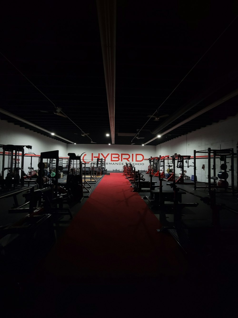 red and white ceiling with lights