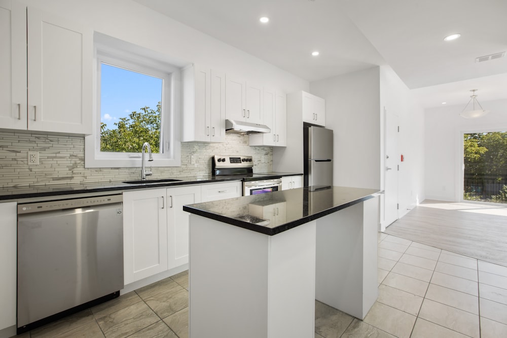 white and black kitchen counter