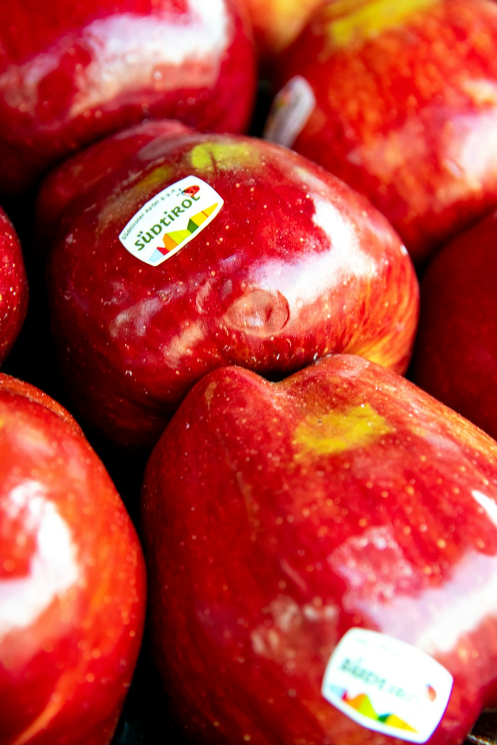 pommes rouges sur récipient en plastique blanc
