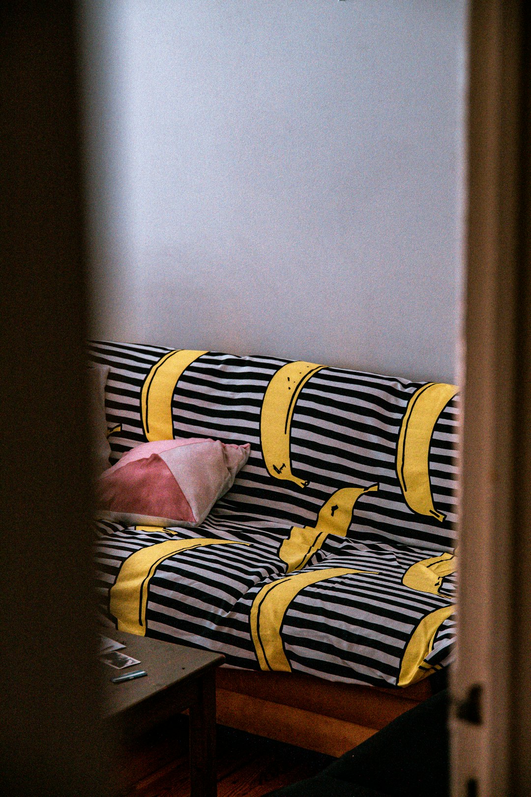 yellow and black striped pillow