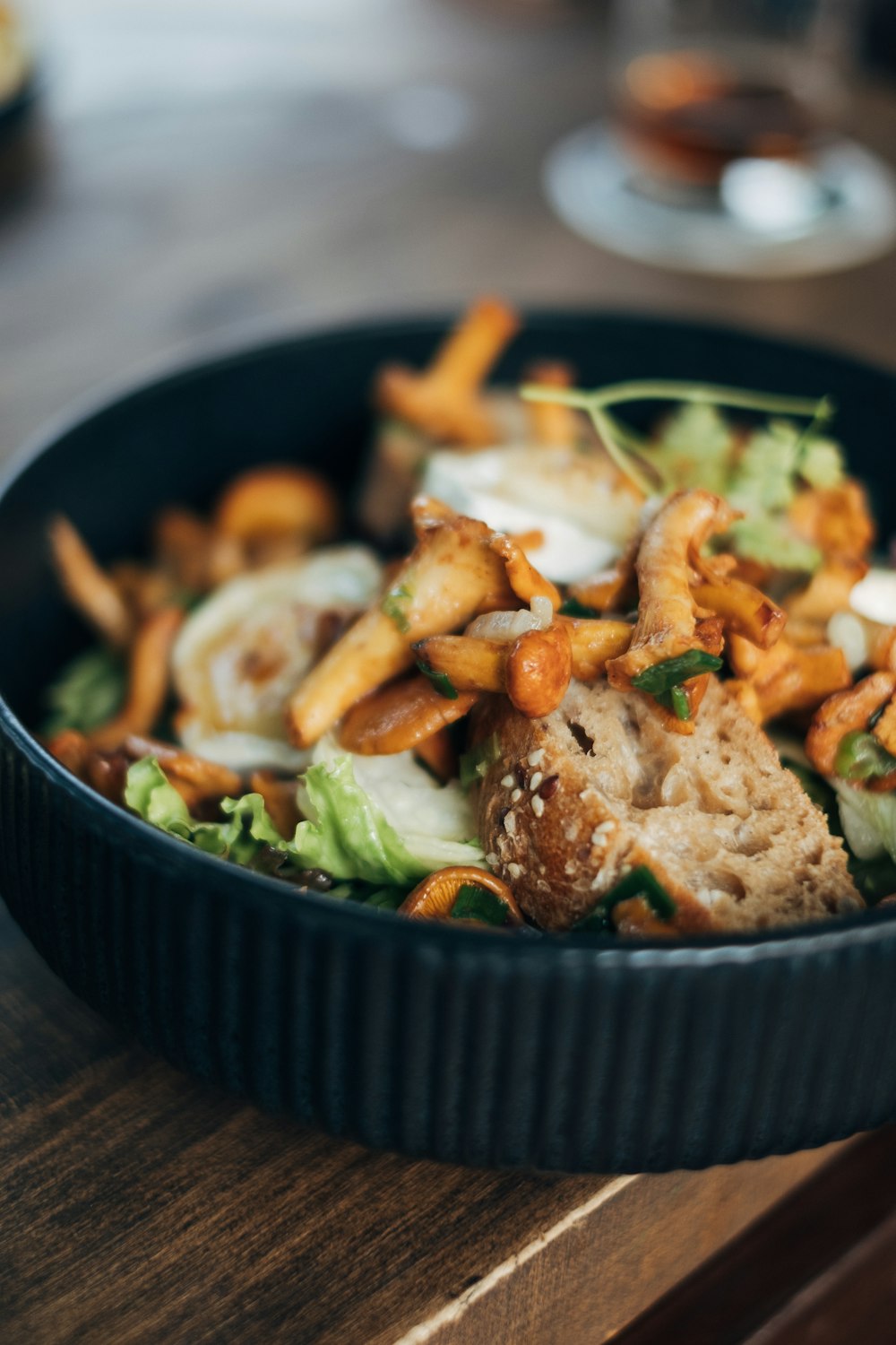 cooked food on black ceramic plate