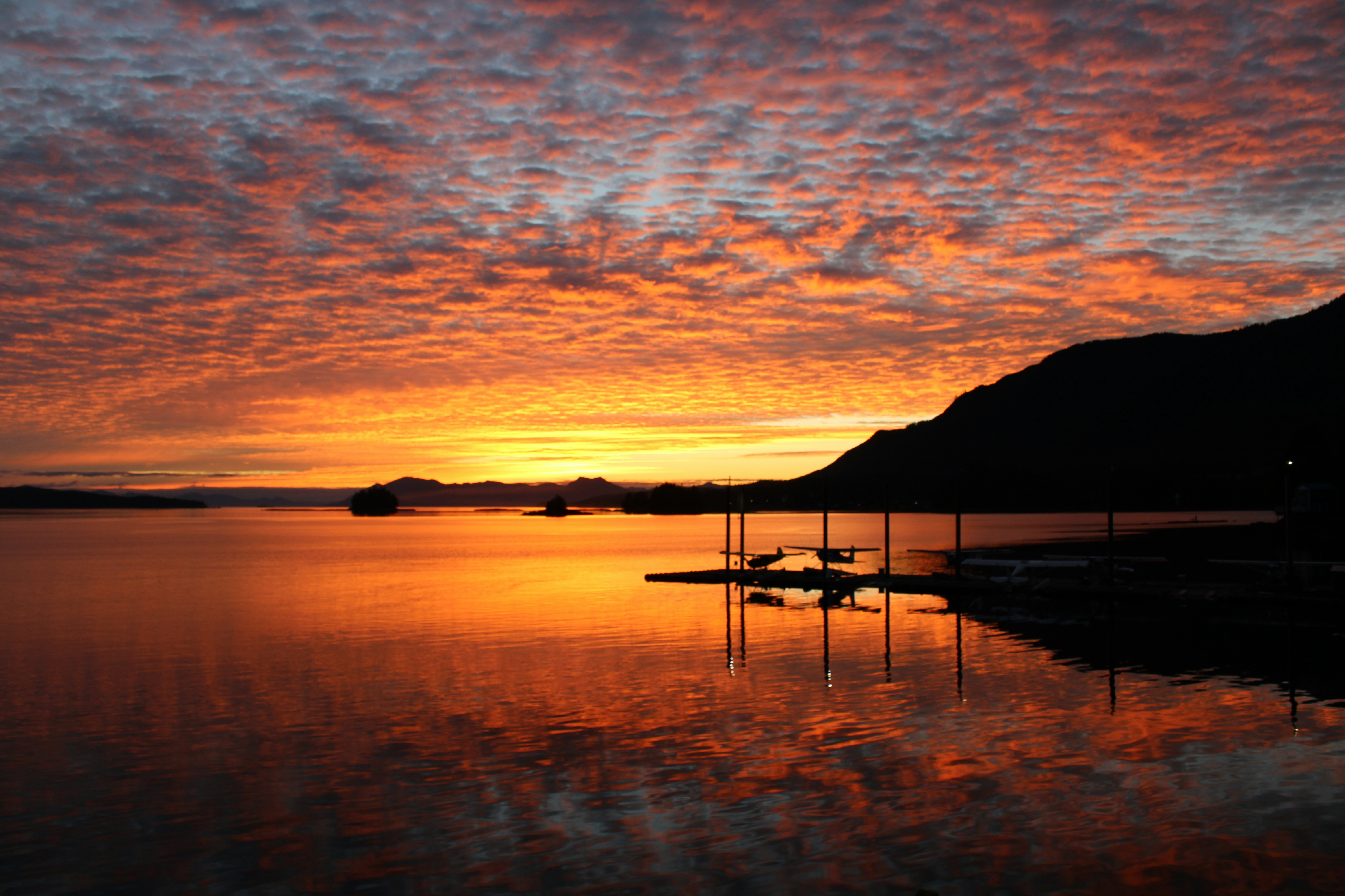silhouette of mountain during sunset, 