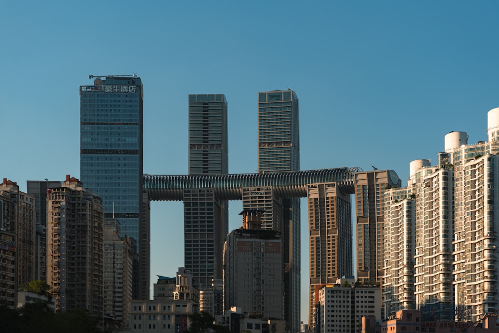 a group of tall buildings in a city