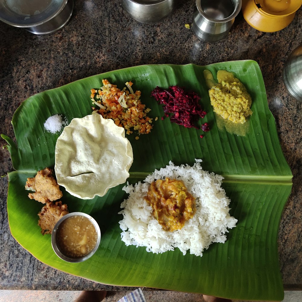 white rice on green plate