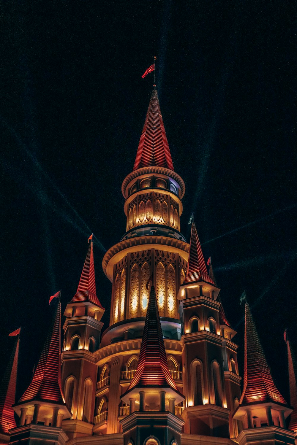 brown and black concrete building during night time