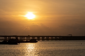 silhouette of bridge during sunset