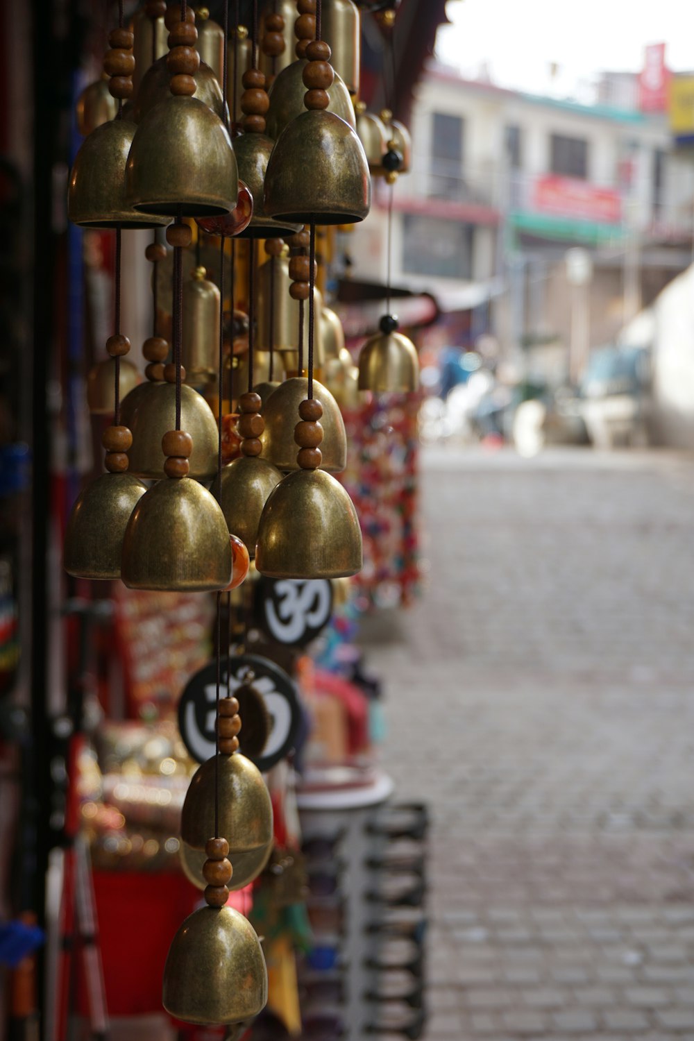 gold bell on gray concrete floor