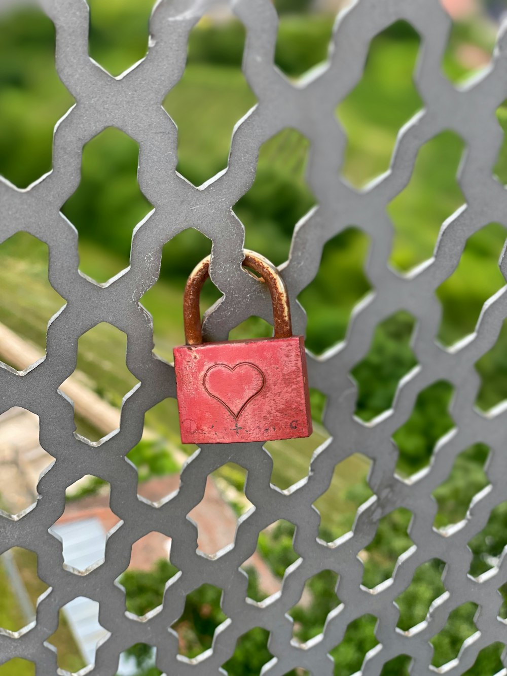 red padlock on chain link fence