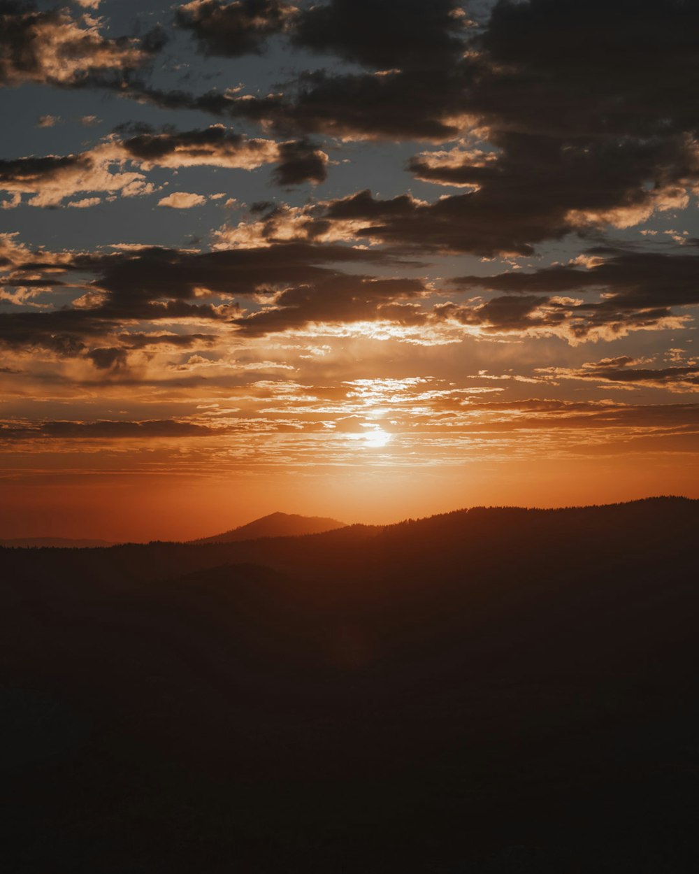 silhouette of mountains during sunset