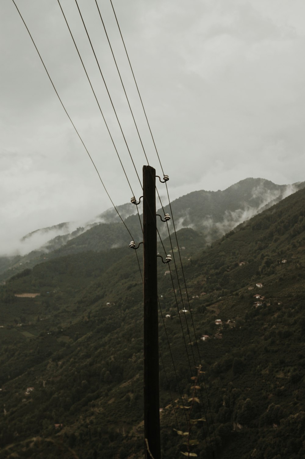 black cable wire over the mountain