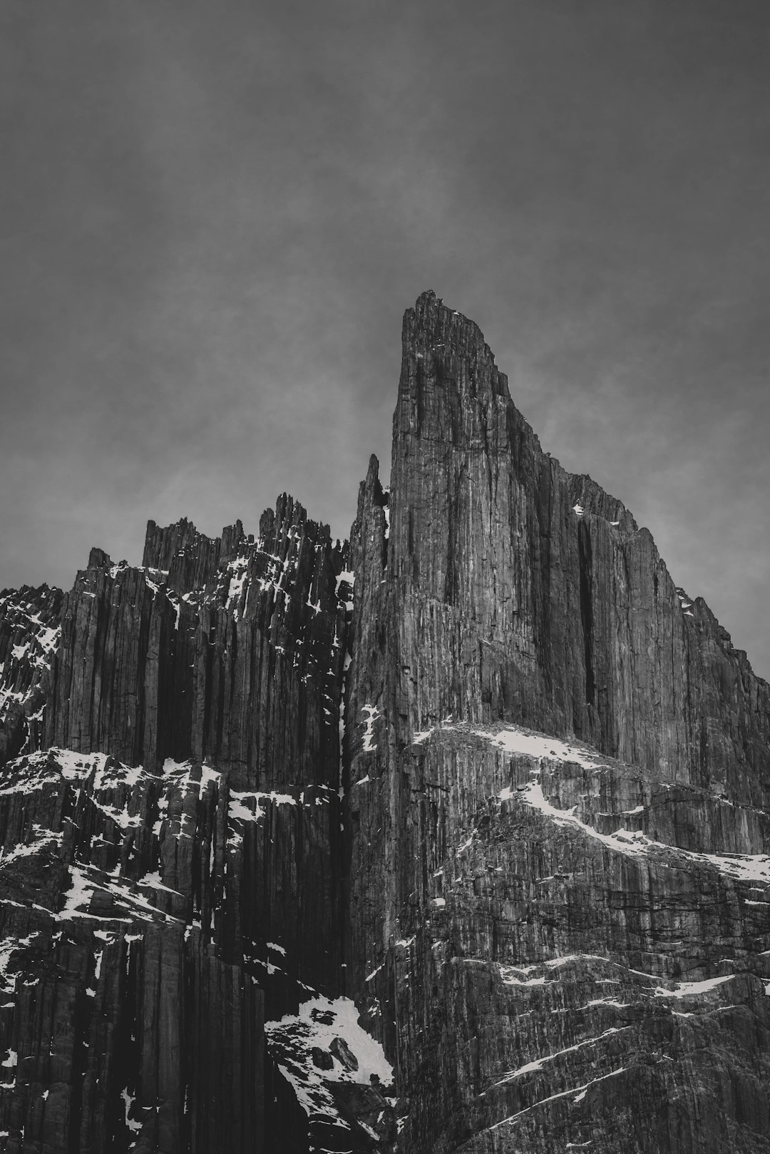 grayscale photo of rocky mountain