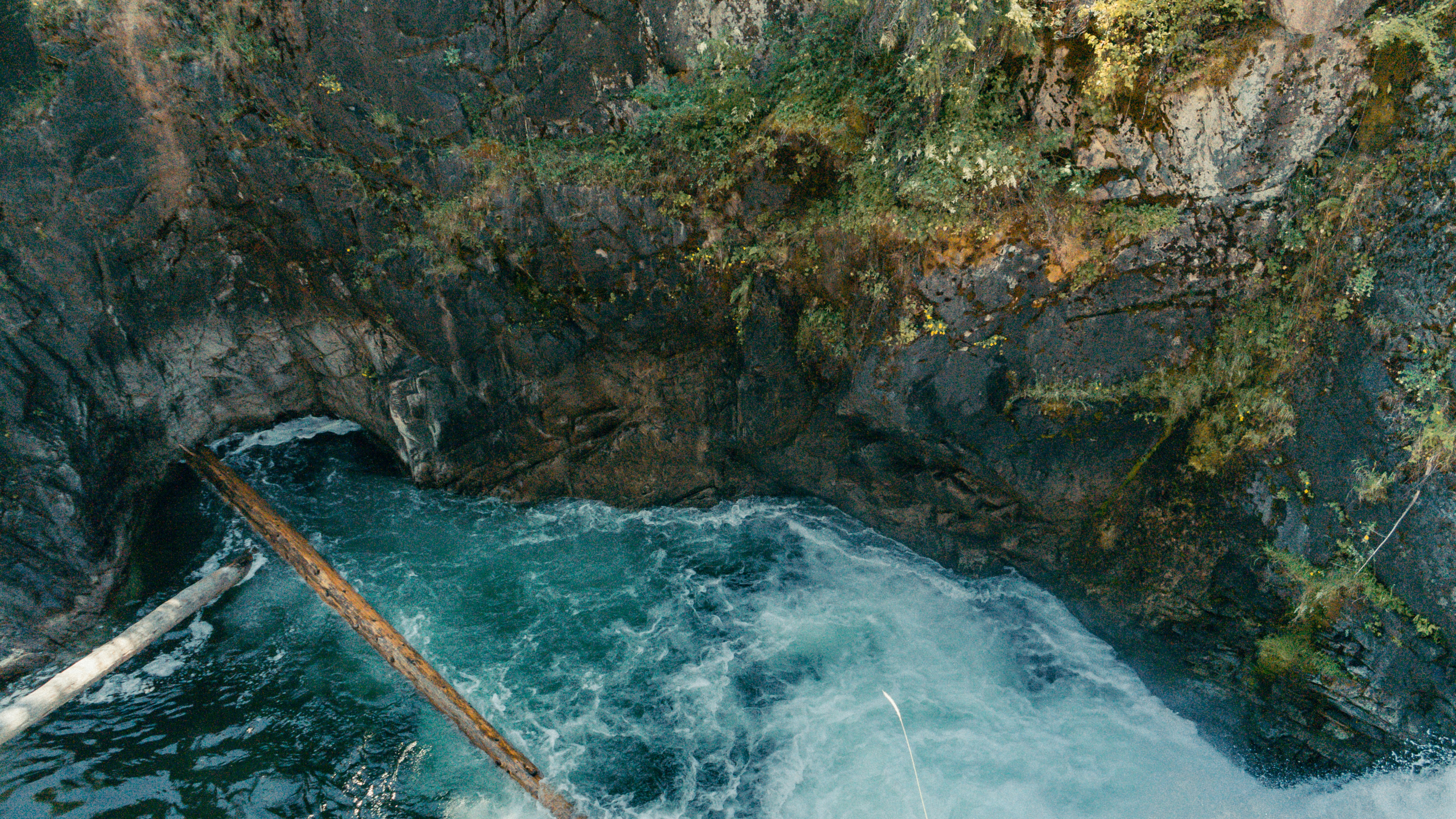 water falls in the middle of the forest