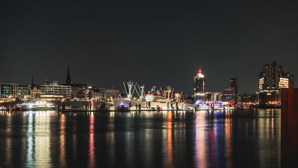 city skyline during night time