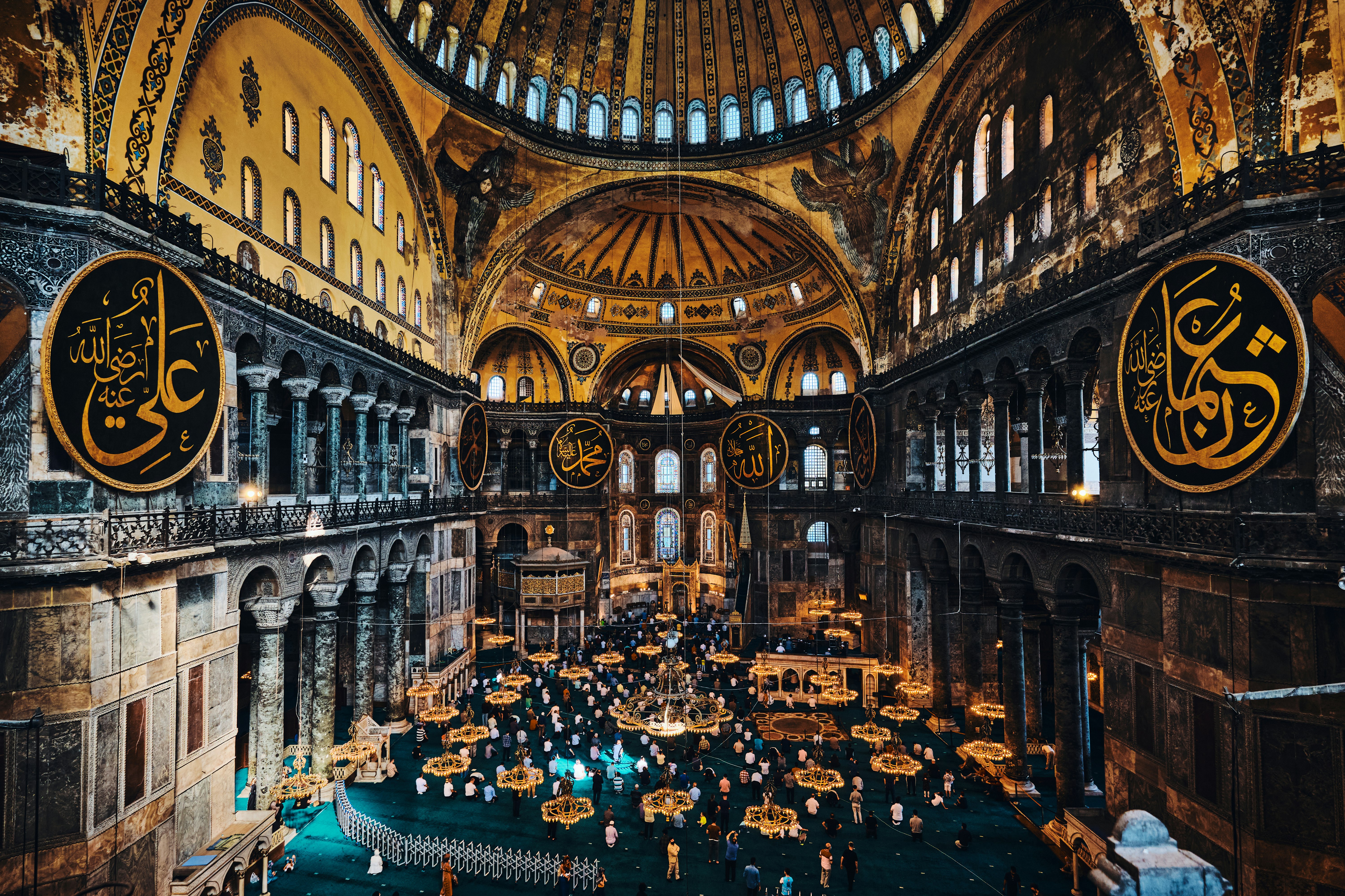 blue and brown cathedral with blue and gold lights