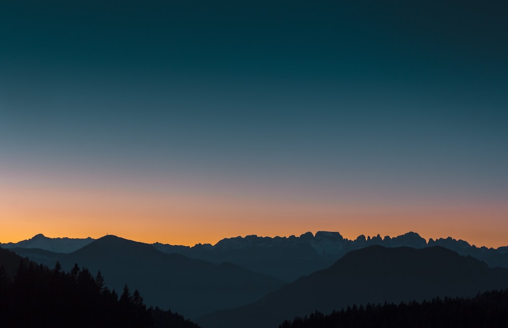 silhouette of mountains during sunset