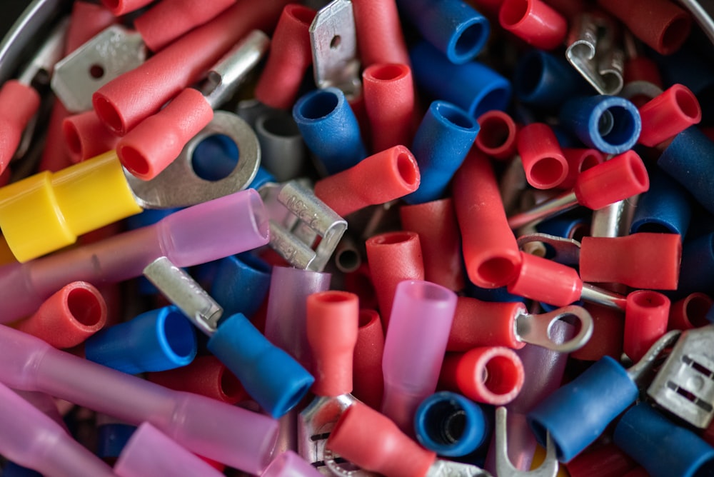 blue red and silver plastic cups