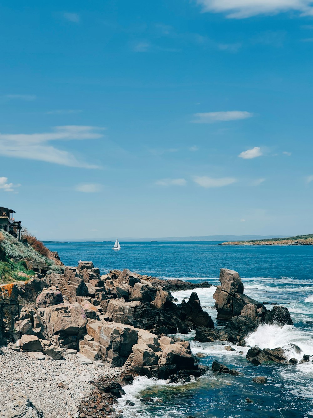 brown rock formation on sea under blue sky during daytime