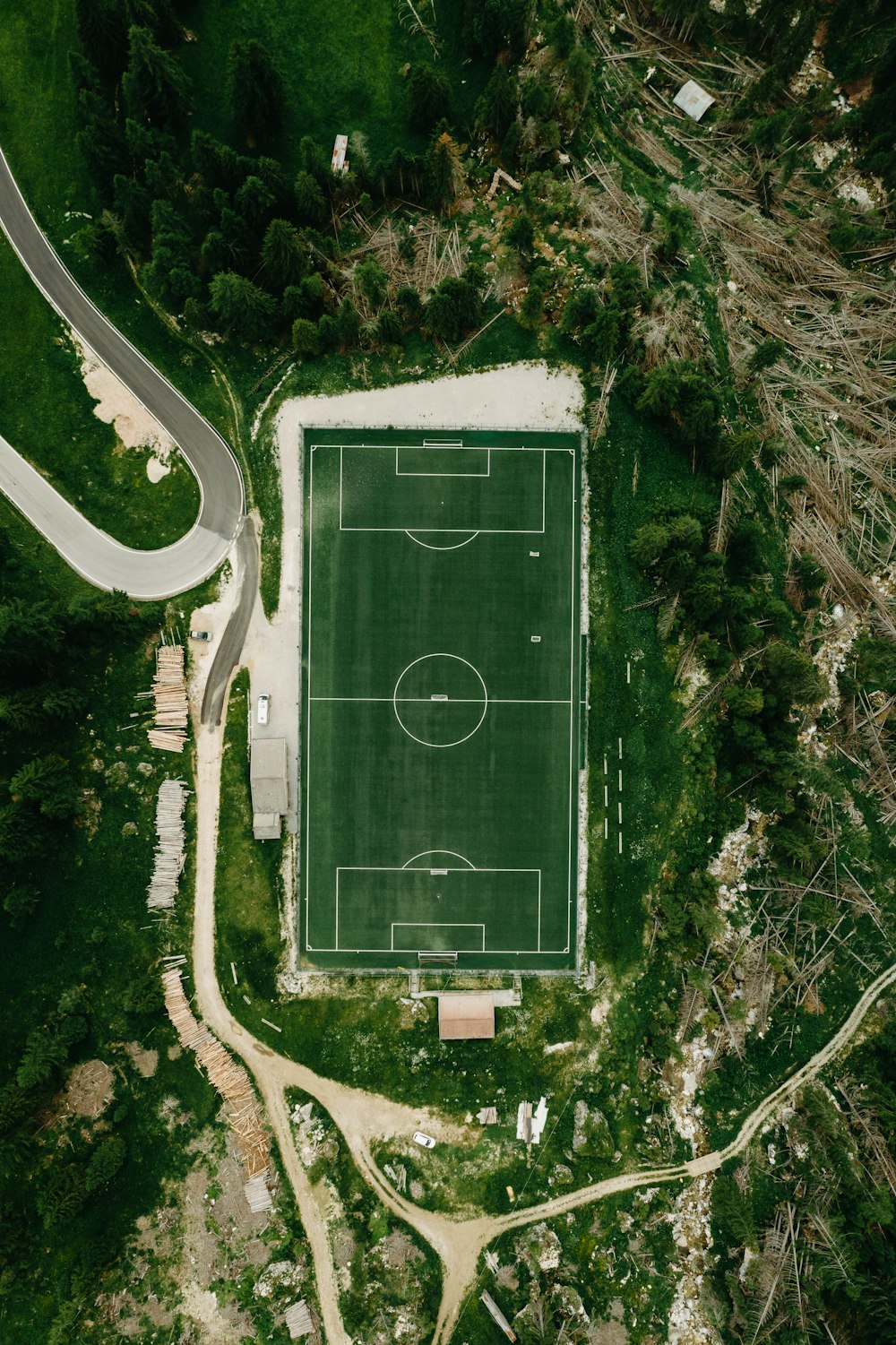 aerial view of soccer field