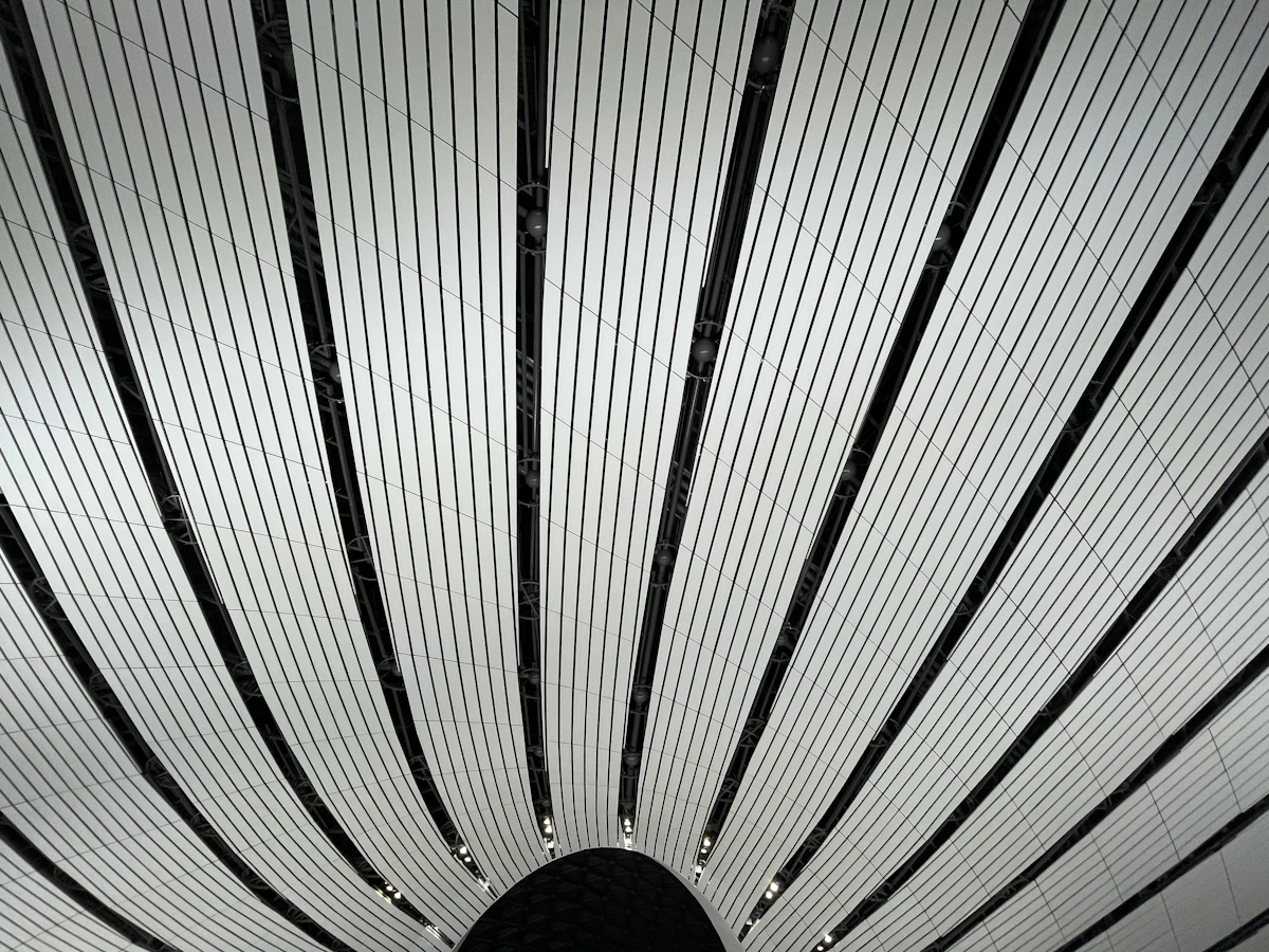 White and black striped ceiling