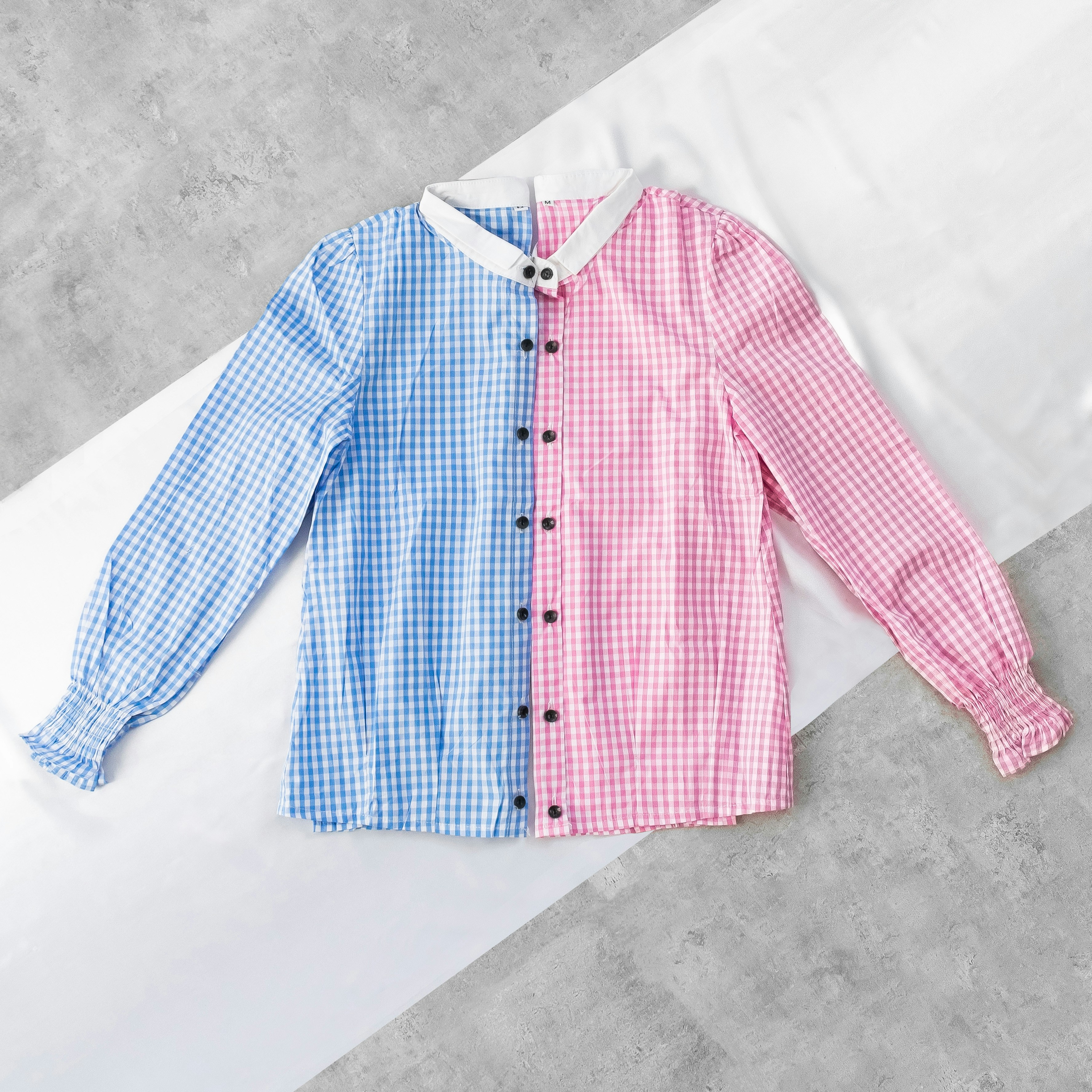blue and white checkered dress shirt