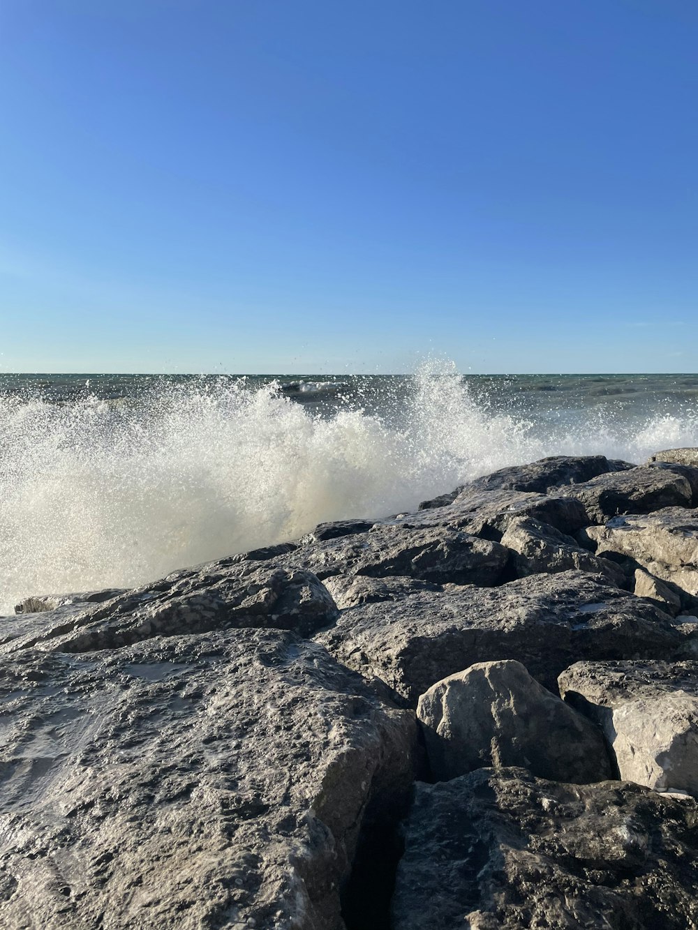 ocean waves crashing on rocky shore during daytime