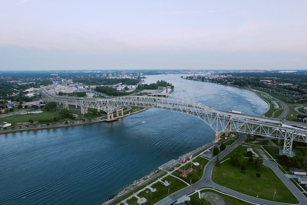 aerial view of bridge and body of water during daytime