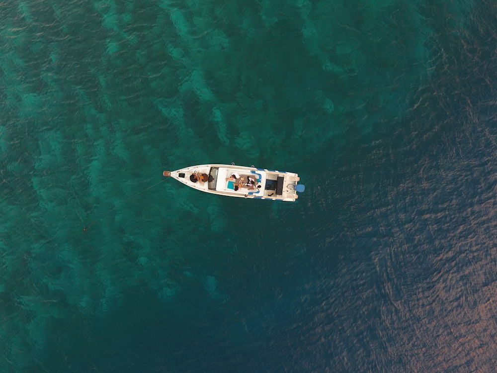 Barco blanco y azul en el cuerpo de agua durante el día